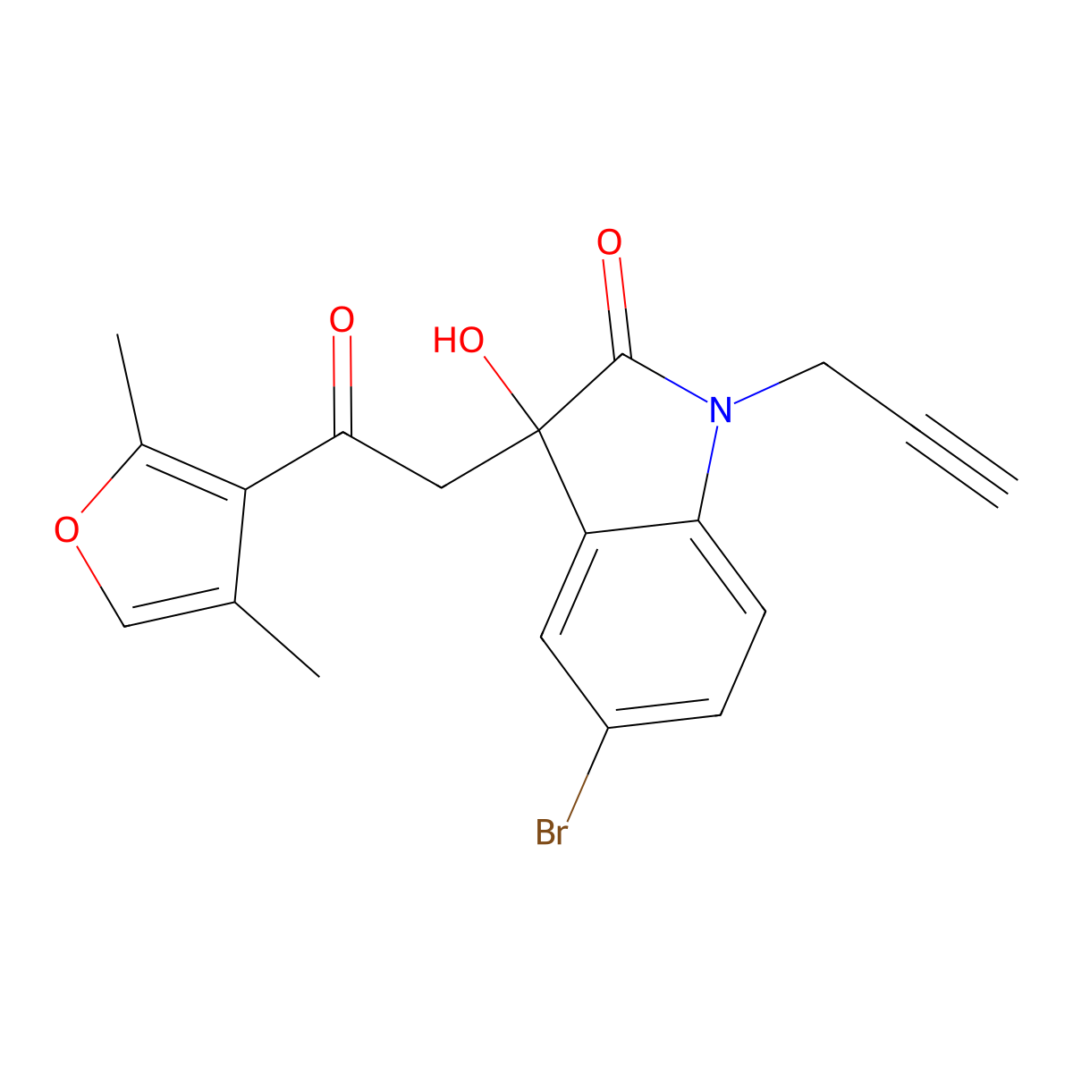 5-bromo-3-[2-(2,4-dimethylfuran-3-yl)-2-oxoethyl]-3-hydroxy-1-(prop-2-yn-1-yl)-1,3-dihydro-2H-indol-2-one molecular structure, CAS 688040-39-3