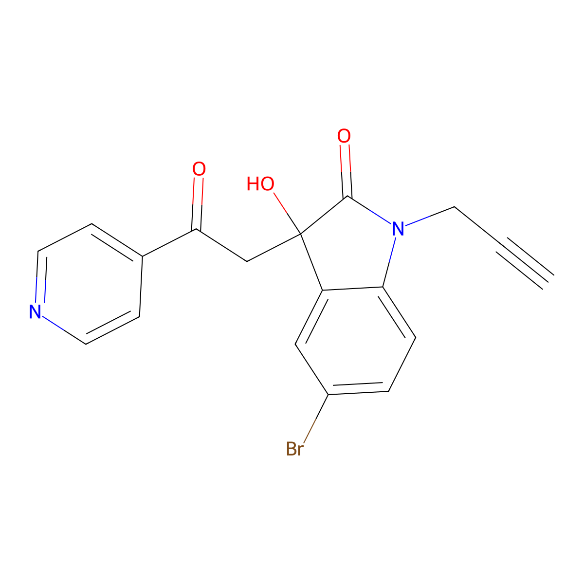 5-Bromo-3-hydroxy-3-(2-oxo-2-pyridin-4-ylethyl)-1-prop-2-ynylindol-2-one molecular structure, CAS 688040-64-4