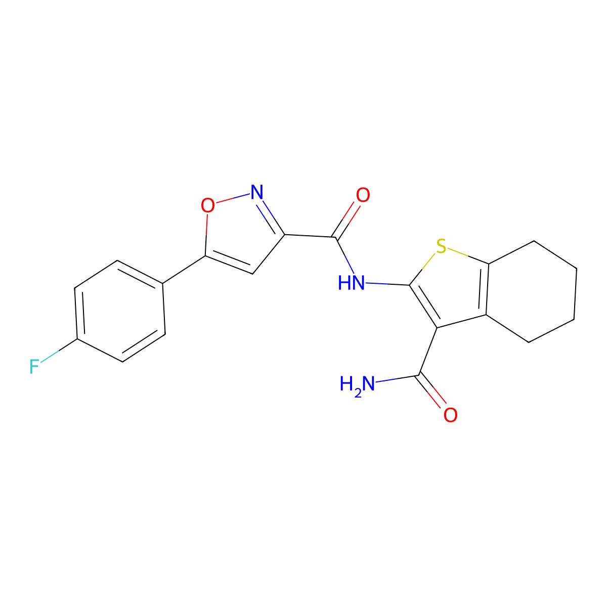 N-(3-Carbamoyl-4,5,6,7-tetrahydrobenzo[b]thiophen-2-yl)-5-(4-fluorophenyl)isoxazole-3-carboxamide molecular structure, CAS 688050-42-2