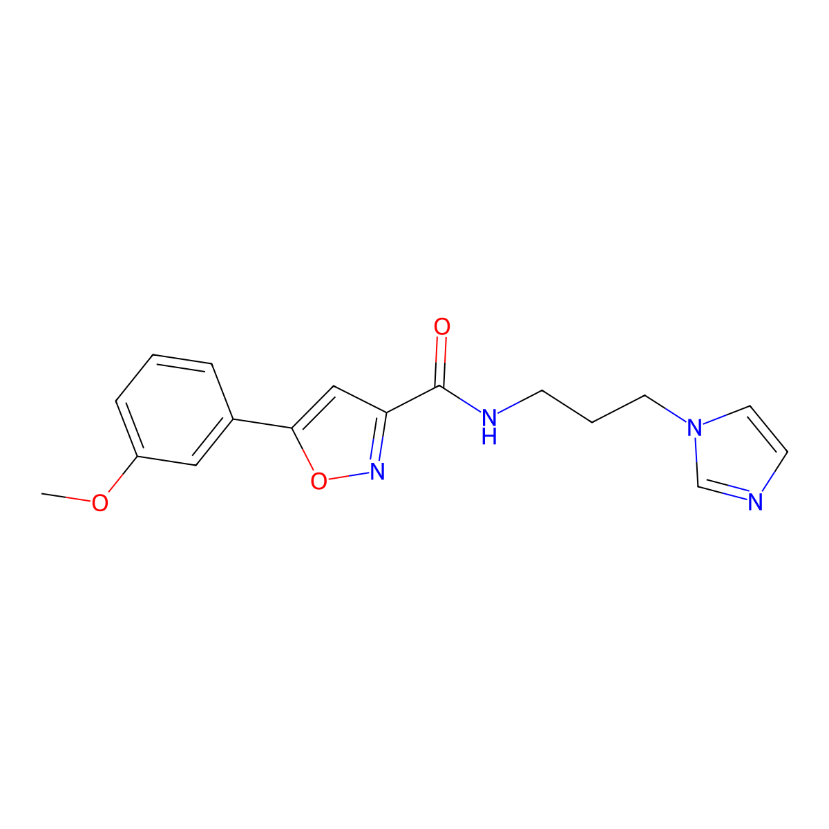 N-(3-imidazolylpropyl)[5-(3-methoxyphenyl)isoxazol-3-yl]carboxamide molecular structure, CAS 688050-53-5