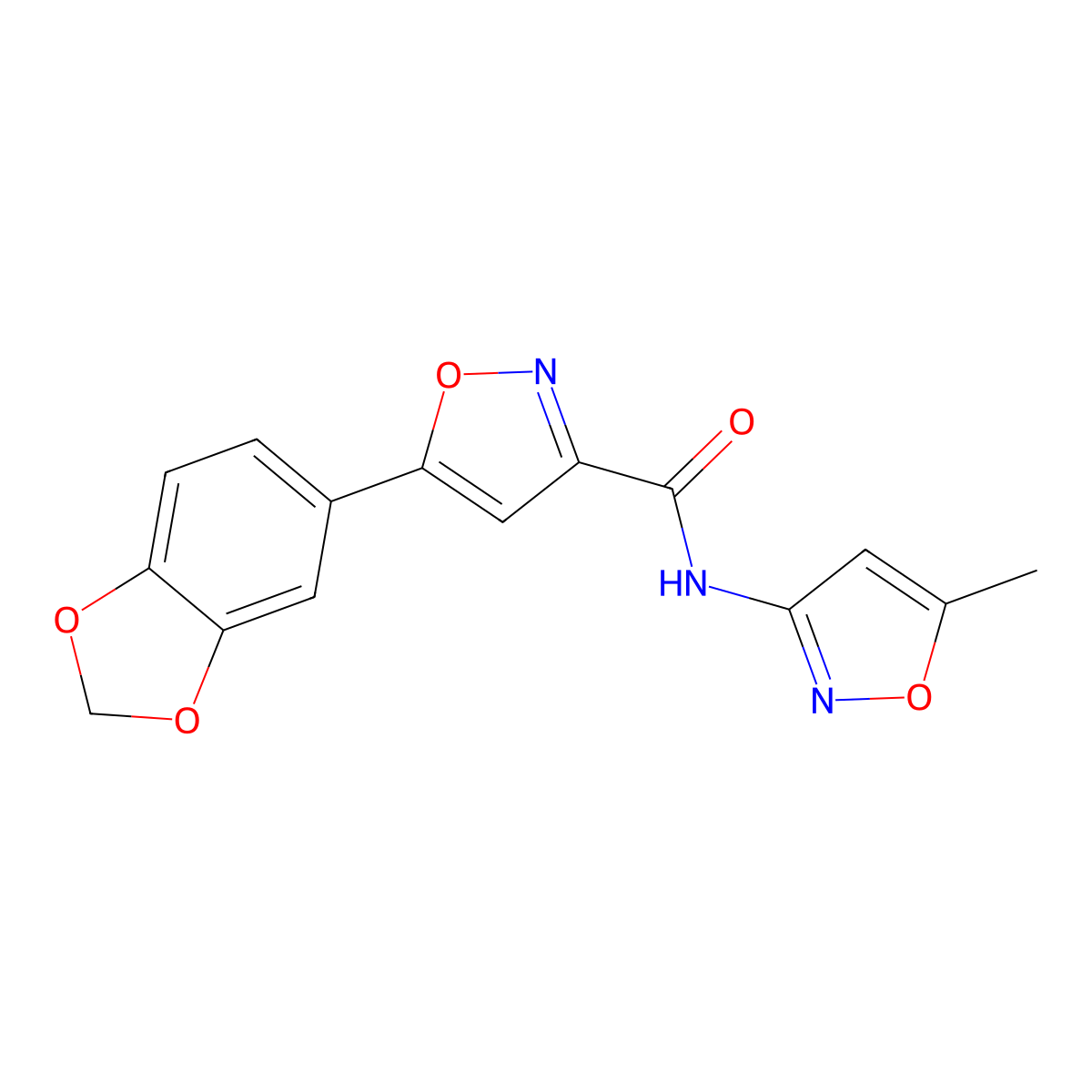 5-(benzo[d][1,3]dioxol-5-yl)-N-(5-methylisoxazol-3-yl)isoxazole-3-carboxamide molecular structure, CAS 688050-86-4