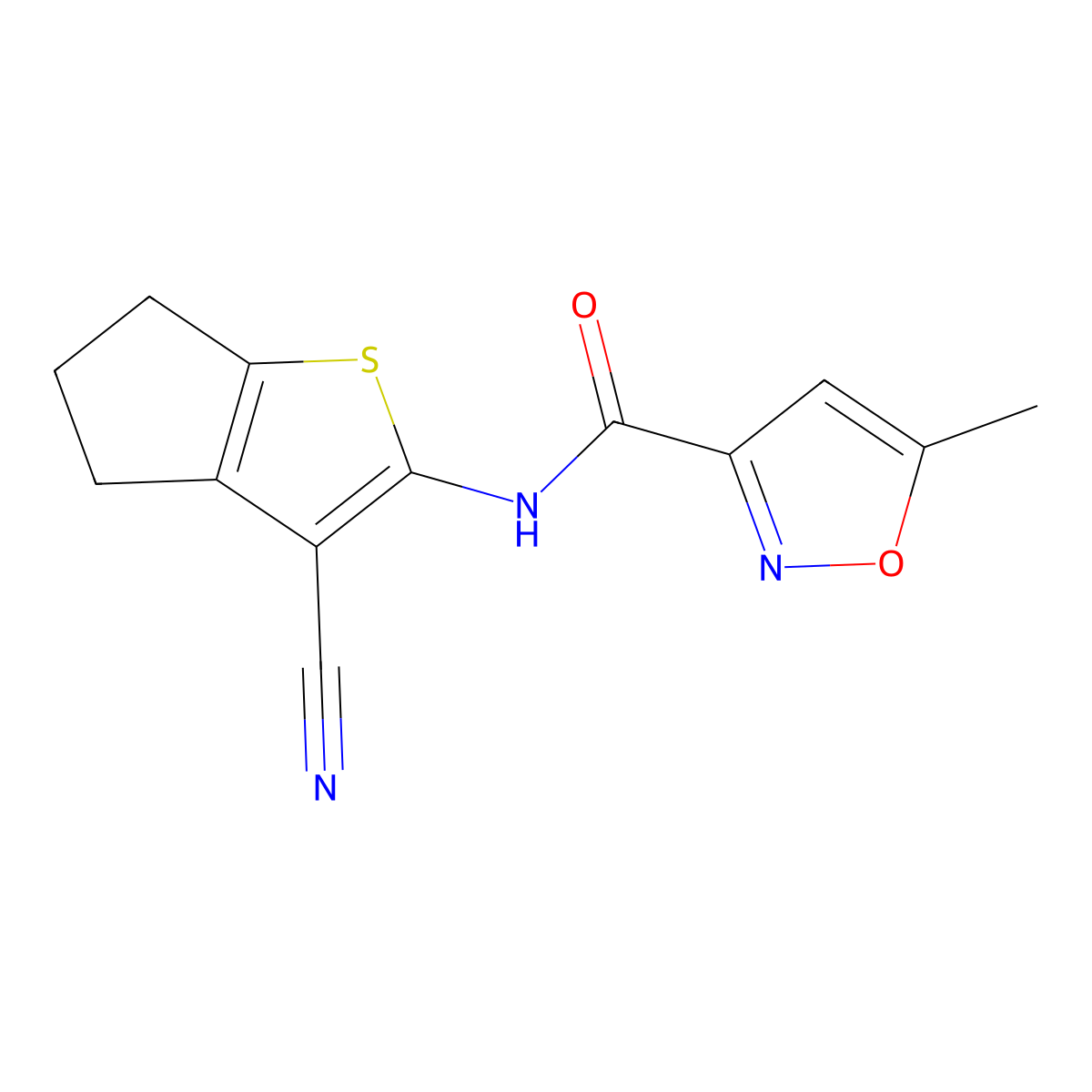 N-(3-cyano-5,6-dihydro-4H-cyclopenta[b]thiophen-2-yl)-5-methyl-1,2-oxazole-3-carboxamide molecular structure, CAS 688051-11-8
