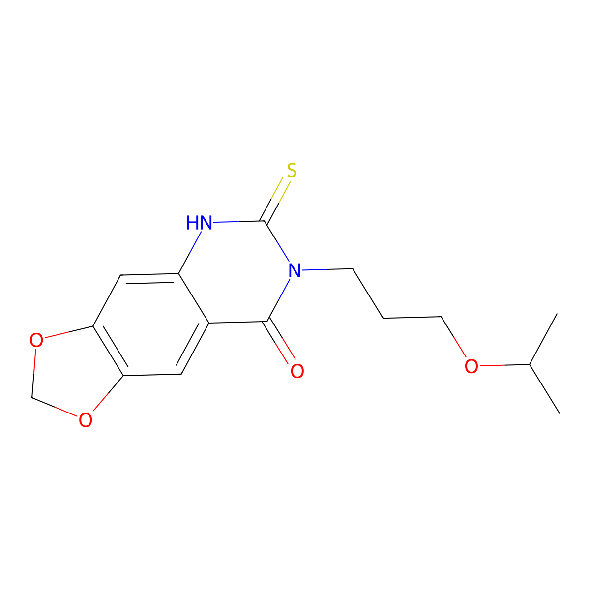 7-(3-propan-2-yloxypropyl)-6-sulfanylidene-5H-[1,3]dioxolo[4,5-g]quinazolin-8-one molecular structure, CAS 688053-28-3