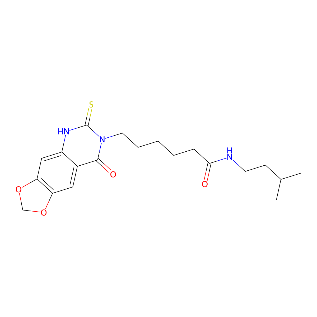 N-(3-methylbutyl)-6-(8-oxo-6-sulfanylidene-5H-[1,3]dioxolo[4,5-g]quinazolin-7-yl)hexanamide molecular structure, CAS 688053-44-3