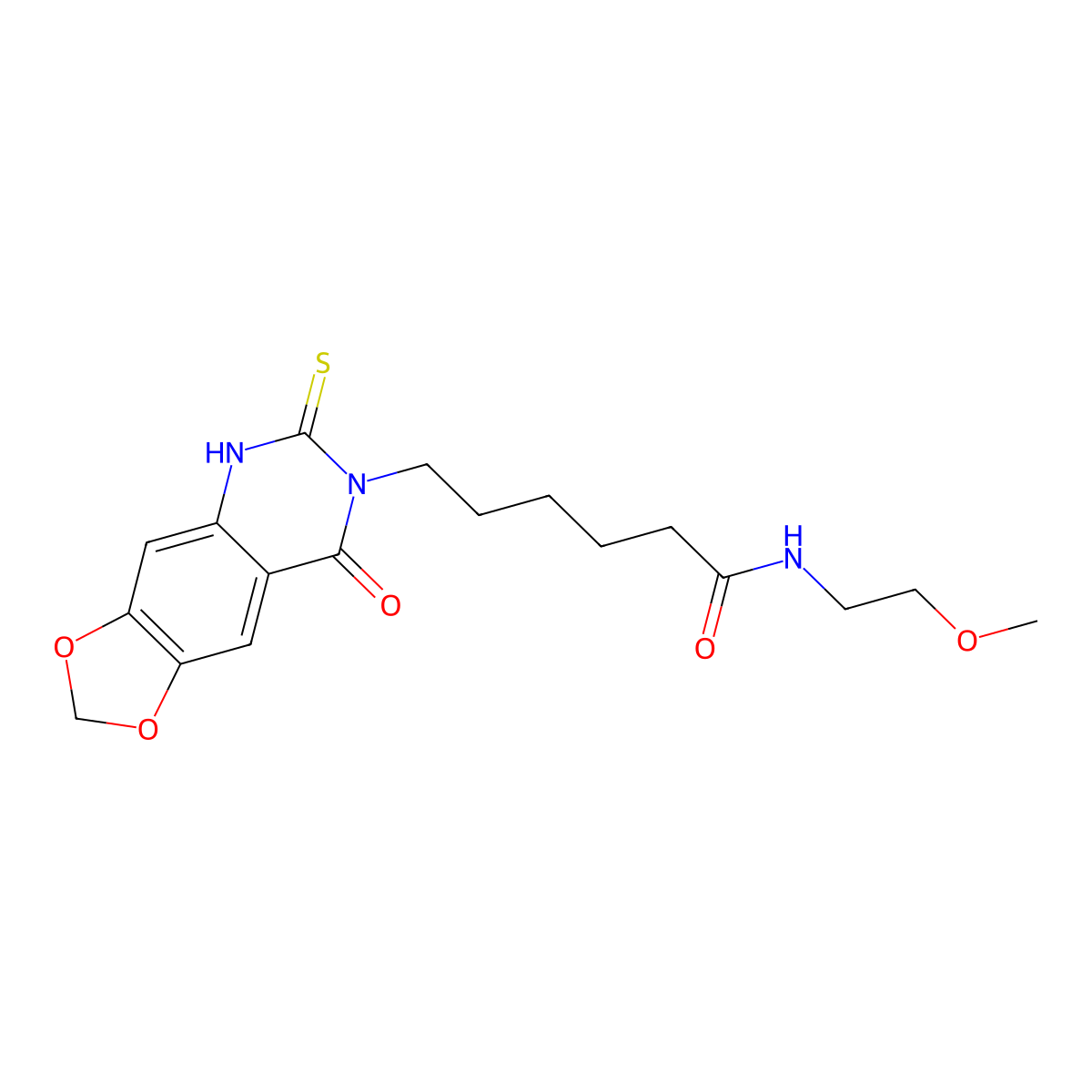 N-(2-methoxyethyl)-6-(8-oxo-6-thioxo-5,6-dihydro-[1,3]dioxolo[4,5-g]quinazolin-7(8H)-yl)hexanamide molecular structure, CAS 688053-45-4