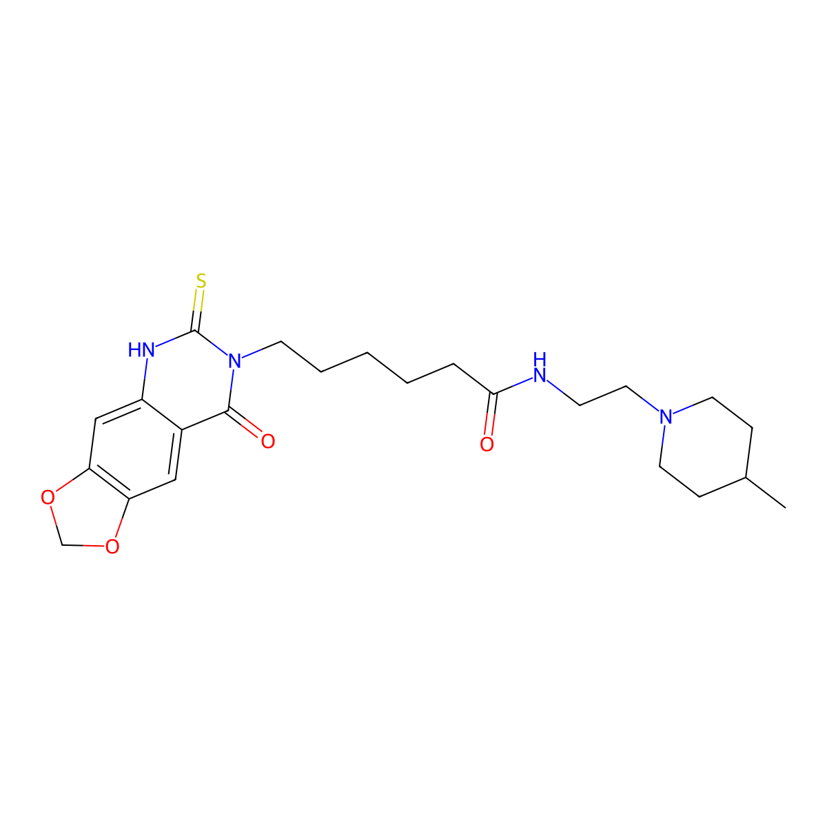N-(2-(4-methylpiperidin-1-yl)ethyl)-6-(8-oxo-6-thioxo-5,6-dihydro-[1,3]dioxolo[4,5-g]quinazolin-7(8H)-yl)hexanamide molecular structure, CAS 688053-53-4