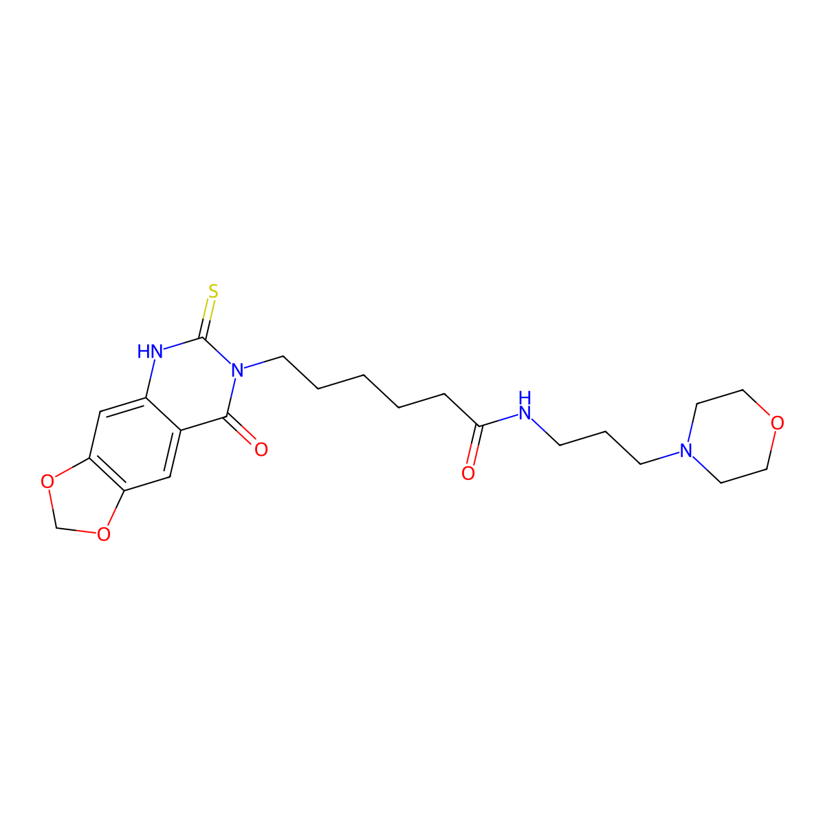 N-(3-morpholinopropyl)-6-(8-oxo-6-thioxo-5,6-dihydro-[1,3]dioxolo[4,5-g]quinazolin-7(8H)-yl)hexanamide molecular structure, CAS 688053-55-6