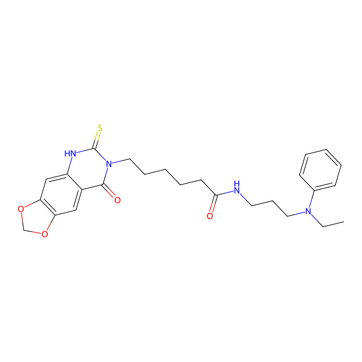 N-{3-[ethyl(phenyl)amino]propyl}-6-{8-oxo-6-sulfanylidene-2H,5H,6H,7H,8H-[1,3]dioxolo[4,5-g]quinazolin-7-yl}hexanamide molecular structure, CAS 688053-60-3