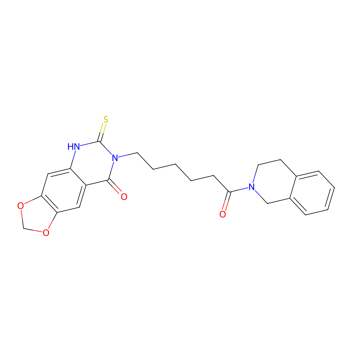 7-[6-(3,4-dihydro-1H-isoquinolin-2-yl)-6-oxohexyl]-6-sulfanylidene-5H-[1,3]dioxolo[4,5-g]quinazolin-8-one molecular structure, CAS 688053-64-7
