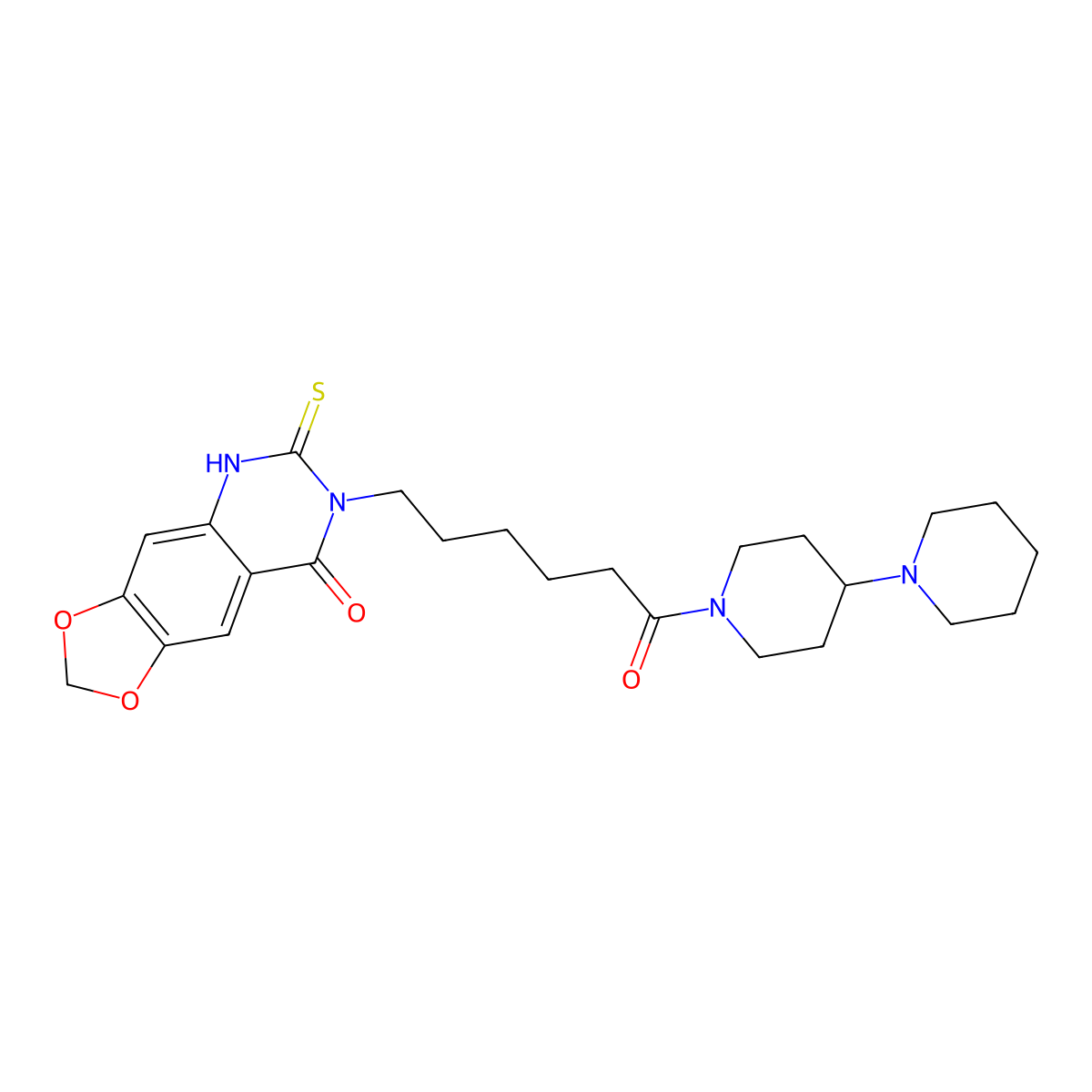 7-[6-oxo-6-(4-piperidin-1-ylpiperidin-1-yl)hexyl]-6-sulfanylidene-5H-[1,3]dioxolo[4,5-g]quinazolin-8-one molecular structure, CAS 688053-65-8