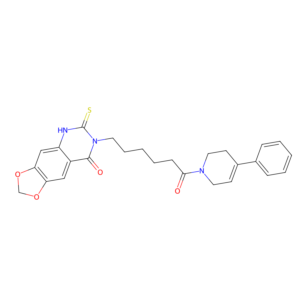 7-[6-oxo-6-(4-phenyl-3,6-dihydro-2H-pyridin-1-yl)hexyl]-6-sulfanylidene-5H-[1,3]dioxolo[4,5-g]quinazolin-8-one molecular structure, CAS 688053-67-0