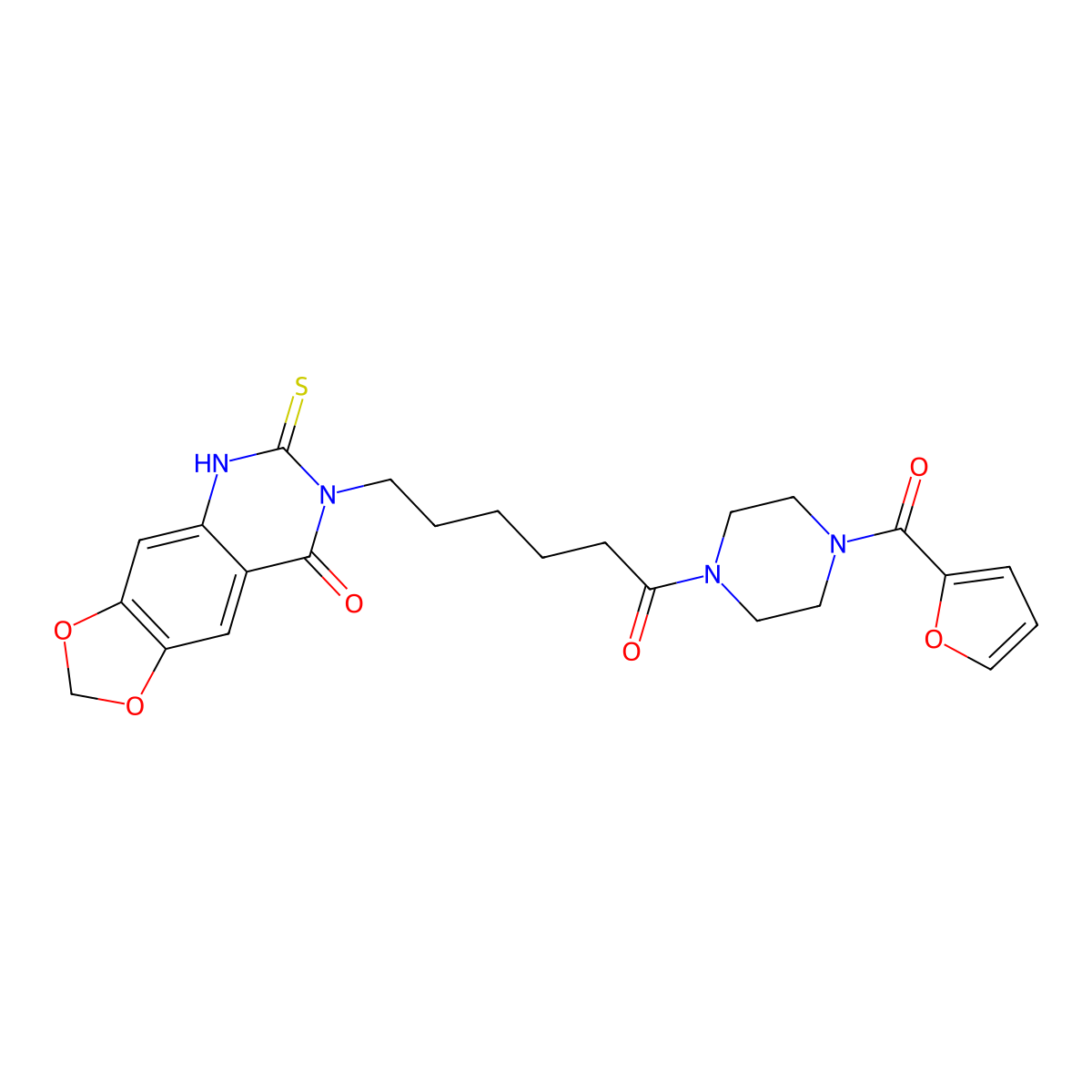 7-{6-[4-(2-furoyl)piperazin-1-yl]-6-oxohexyl}-6-thioxo-6,7-dihydro[1,3]dioxolo[4,5-g]quinazolin-8(5H)-one molecular structure, CAS 688053-72-7