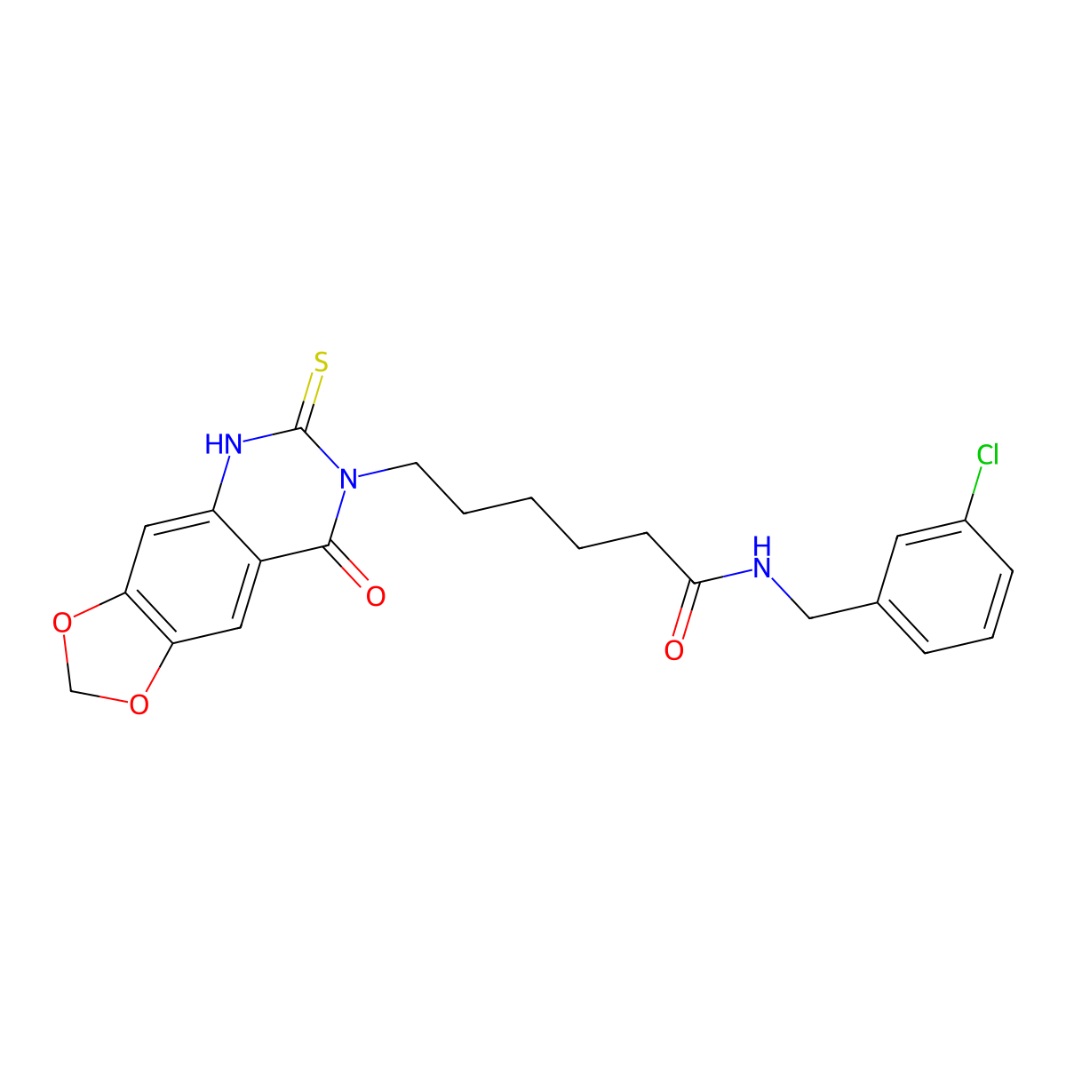 N-[(3-chlorophenyl)methyl]-6-(8-oxo-6-sulfanylidene-5H-[1,3]dioxolo[4,5-g]quinazolin-7-yl)hexanamide molecular structure, CAS 688053-76-1