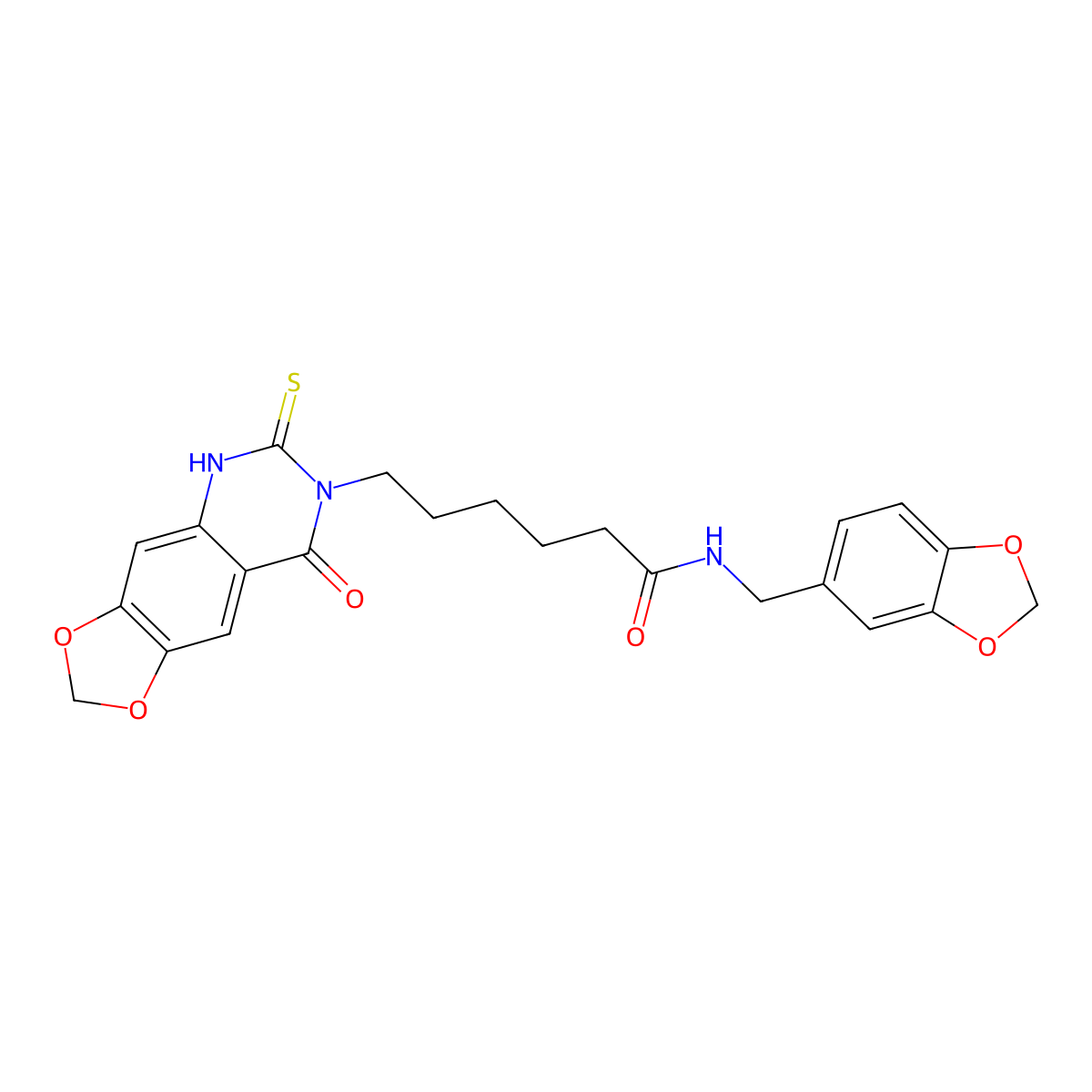 N-(1,3-benzodioxol-5-ylmethyl)-6-(8-oxo-6-sulfanylidene-5H-[1,3]dioxolo[4,5-g]quinazolin-7-yl)hexanamide molecular structure, CAS 688053-80-7