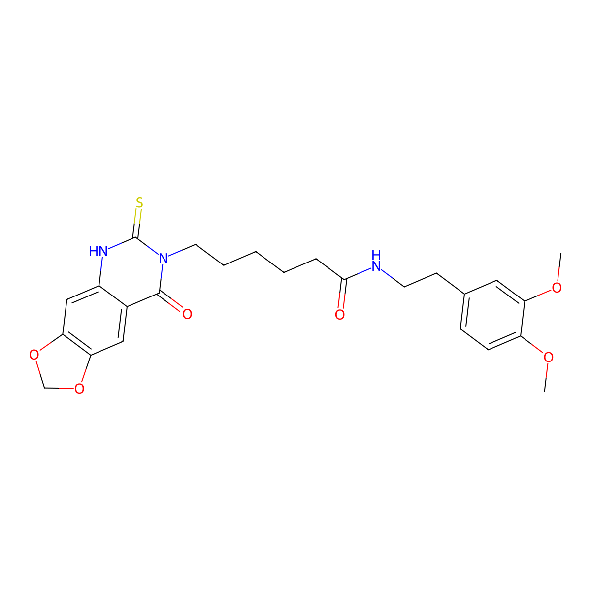 N-[2-(3,4-dimethoxyphenyl)ethyl]-6-(8-oxo-6-sulfanylidene-5H-[1,3]dioxolo[4,5-g]quinazolin-7-yl)hexanamide molecular structure, CAS 688053-84-1