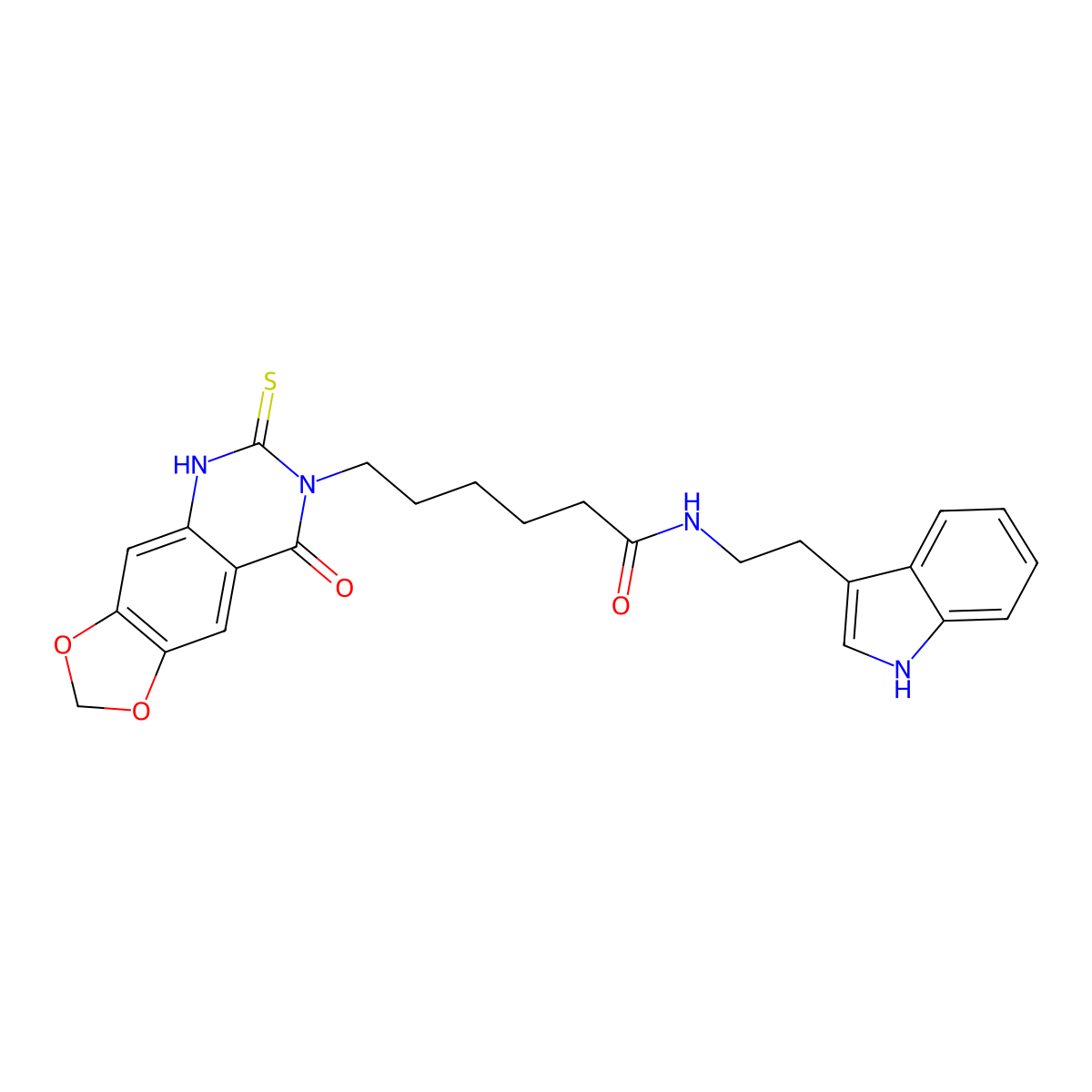 N-[2-(1H-indol-3-yl)ethyl]-6-(8-oxo-6-sulfanylidene-5H-[1,3]dioxolo[4,5-g]quinazolin-7-yl)hexanamide molecular structure, CAS 688053-86-3