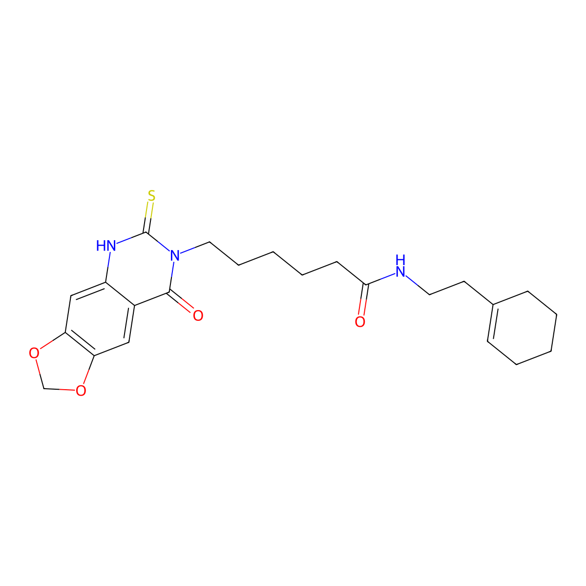 N-(2-(cyclohex-1-en-1-yl)ethyl)-6-(8-oxo-6-thioxo-5,6-dihydro-[1,3]dioxolo[4,5-g]quinazolin-7(8H)-yl)hexanamide molecular structure, CAS 688053-87-4