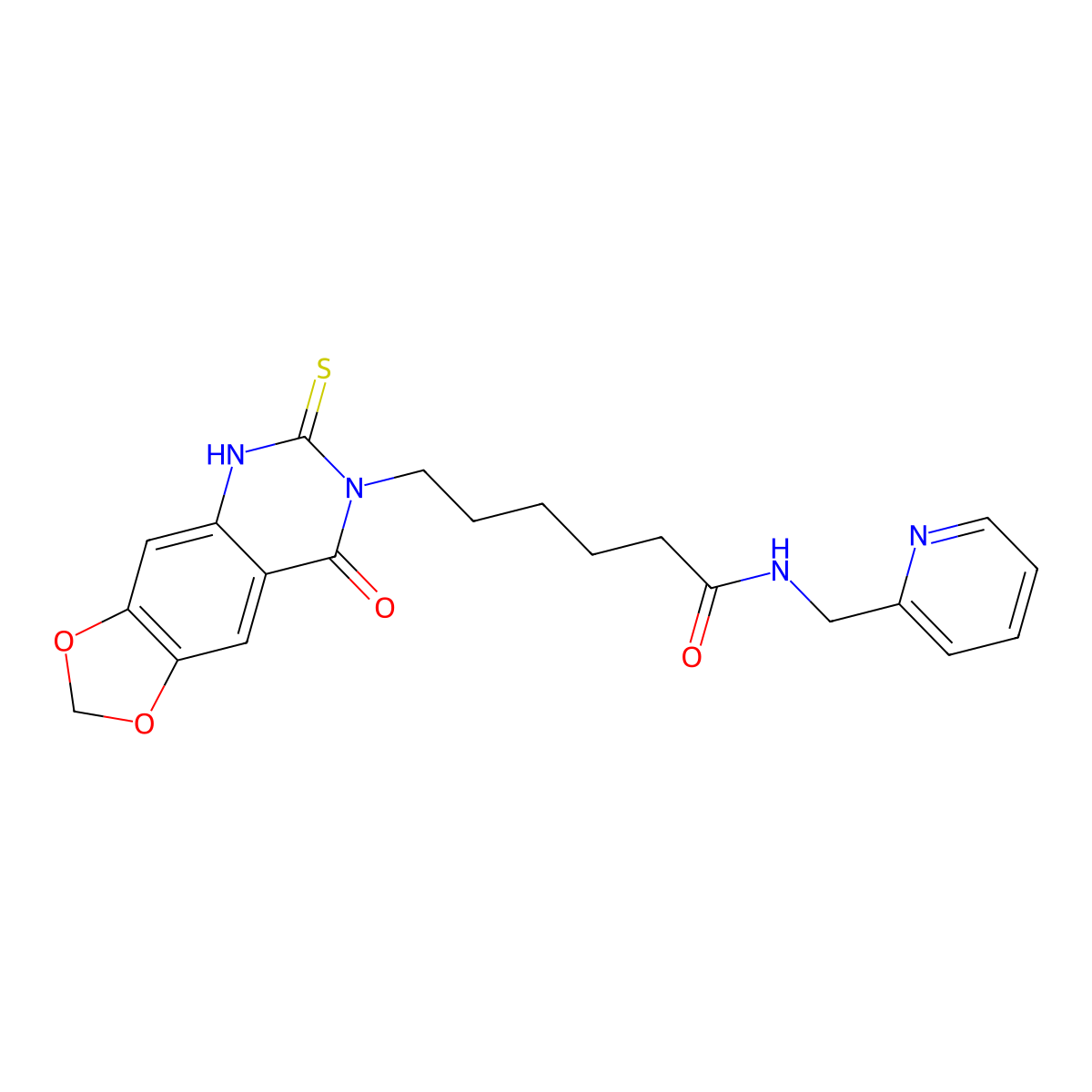 6-(8-oxo-6-sulfanylidene-5H-[1,3]dioxolo[4,5-g]quinazolin-7-yl)-N-(pyridin-2-ylmethyl)hexanamide molecular structure, CAS 688053-88-5