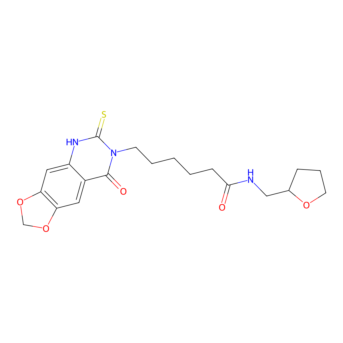6-(8-oxo-6-thioxo-5,6-dihydro-[1,3]dioxolo[4,5-g]quinazolin-7(8H)-yl)-N-((tetrahydrofuran-2-yl)methyl)hexanamide molecular structure, CAS 688053-90-9