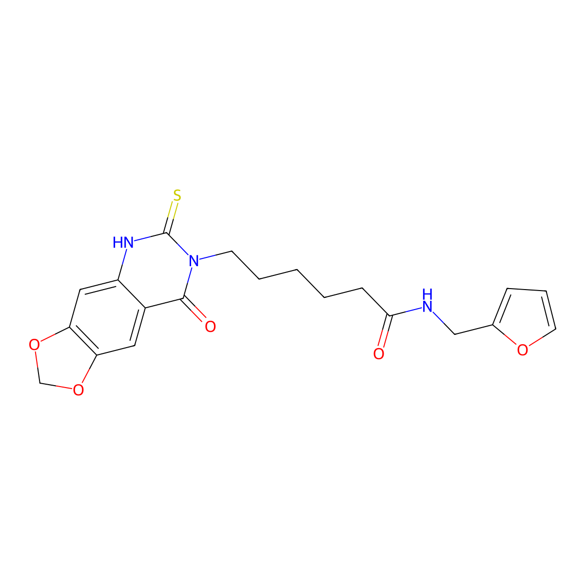 N-(furan-2-ylmethyl)-6-(8-oxo-6-thioxo-5,6-dihydro-[1,3]dioxolo[4,5-g]quinazolin-7(8H)-yl)hexanamide molecular structure, CAS 688053-91-0