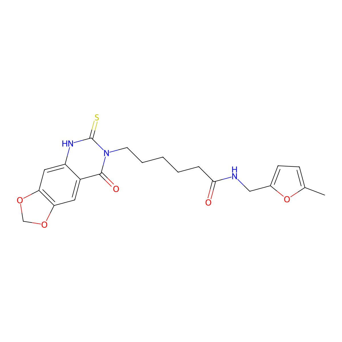 N-[(5-methylfuran-2-yl)methyl]-6-(8-oxo-6-sulfanylidene-5H-[1,3]dioxolo[4,5-g]quinazolin-7-yl)hexanamide molecular structure, CAS 688053-92-1