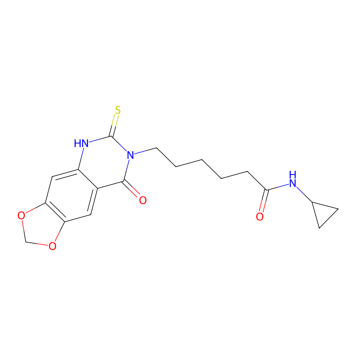 N-cyclopropyl-6-(8-oxo-6-sulfanylidene-5H-[1,3]dioxolo[4,5-g]quinazolin-7-yl)hexanamide molecular structure, CAS 688053-93-2