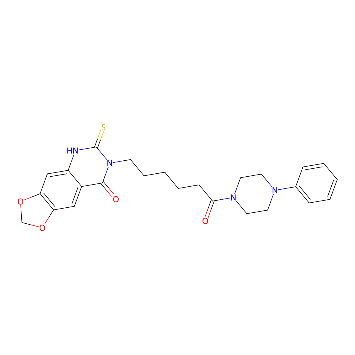 7-(6-oxo-6-(4-phenylpiperazin-1-yl)hexyl)-6-thioxo-6,7-dihydro-[1,3]dioxolo[4,5-g]quinazolin-8(5H)-one molecular structure, CAS 688053-98-7