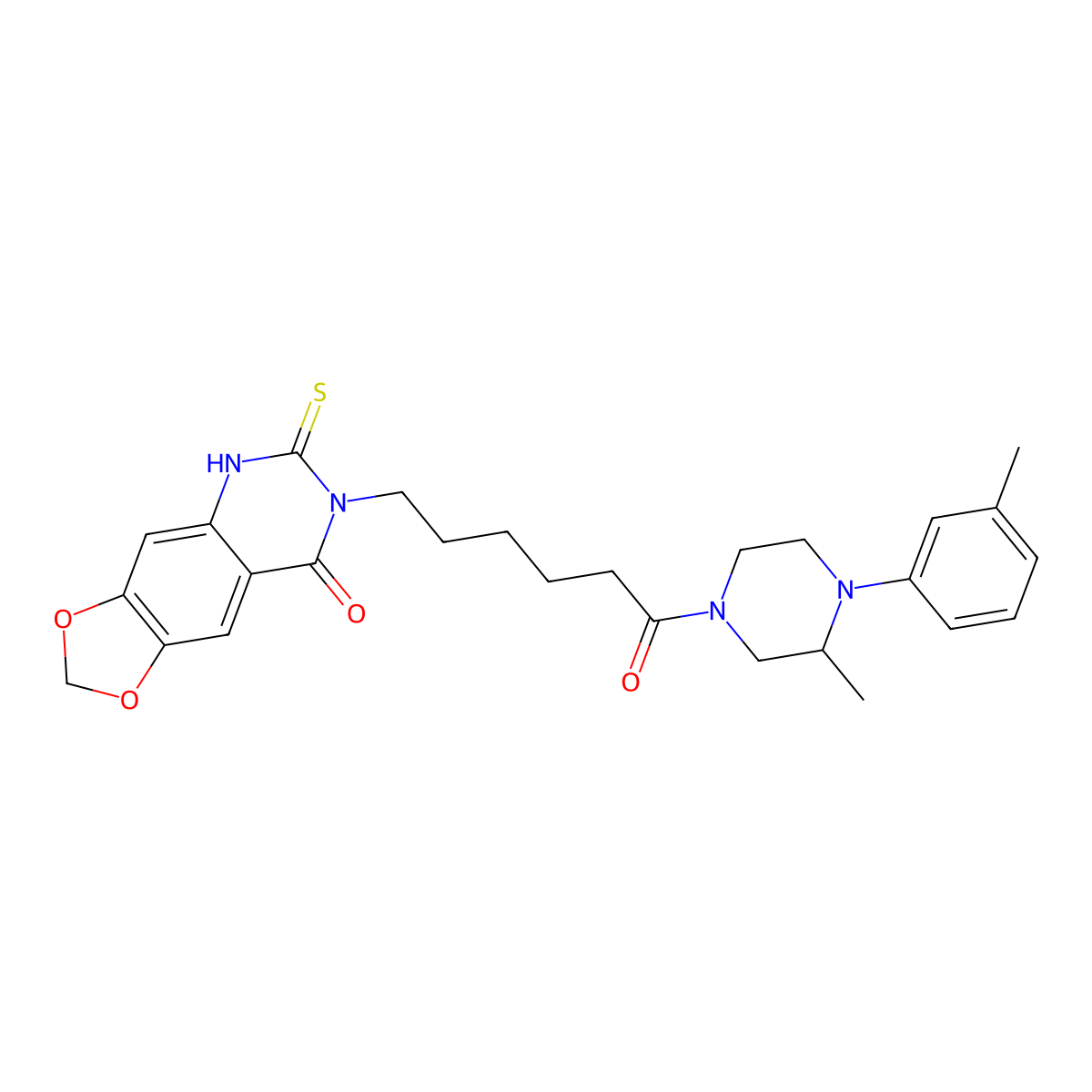 7-{6-[3-methyl-4-(3-methylphenyl)piperazin-1-yl]-6-oxohexyl}-6-thioxo-6,7-dihydro[1,3]dioxolo[4,5-g]quinazolin-8(5H)-one molecular structure, CAS 688054-02-6