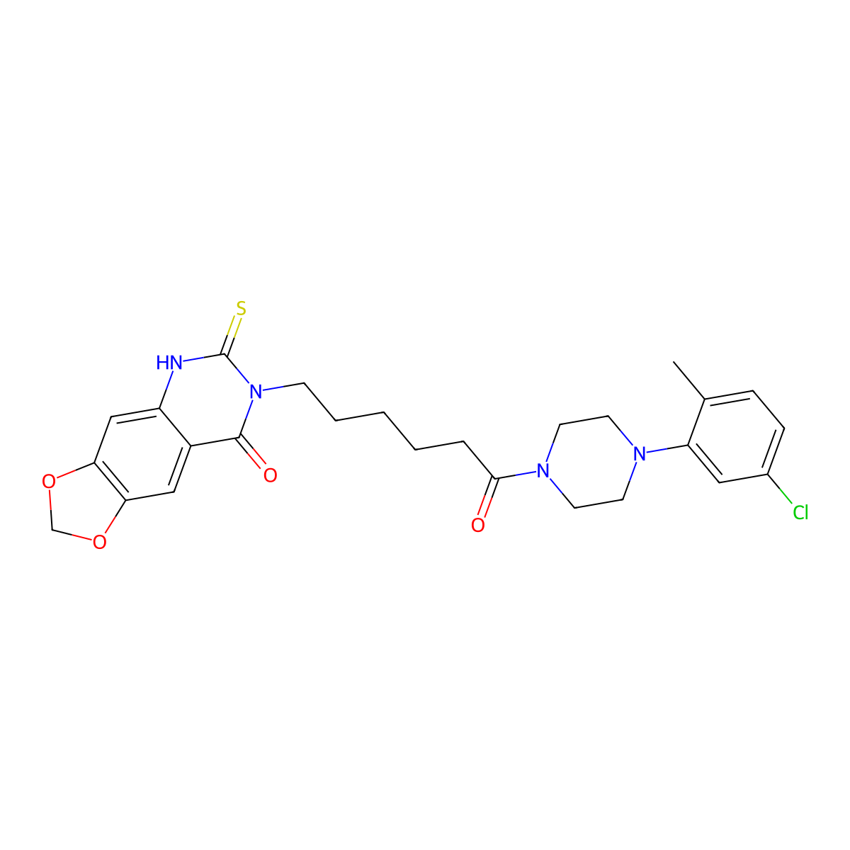 7-{6-[4-(5-chloro-2-methylphenyl)piperazin-1-yl]-6-oxohexyl}-6-thioxo-6,7-dihydro[1,3]dioxolo[4,5-g]quinazolin-8(5H)-one molecular structure, CAS 688054-03-7