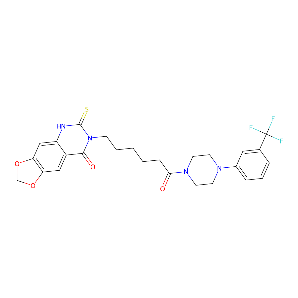 7-(6-oxo-6-(4-(3-(trifluoromethyl)phenyl)piperazin-1-yl)hexyl)-6-thioxo-6,7-dihydro-[1,3]dioxolo[4,5-g]quinazolin-8(5H)-one molecular structure, CAS 688054-04-8