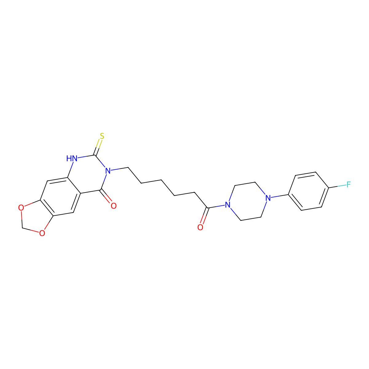 7-(6-(4-(4-fluorophenyl)piperazin-1-yl)-6-oxohexyl)-6-thioxo-6,7-dihydro-[1,3]dioxolo[4,5-g]quinazolin-8(5H)-one molecular structure, CAS 688054-06-0