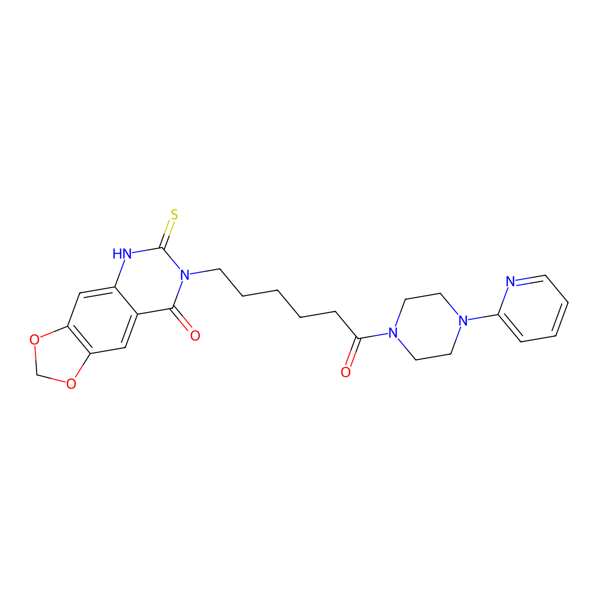 7-[6-oxo-6-(4-pyridin-2-ylpiperazin-1-yl)hexyl]-6-sulfanylidene-5H-[1,3]dioxolo[4,5-g]quinazolin-8-one molecular structure, CAS 688054-12-8