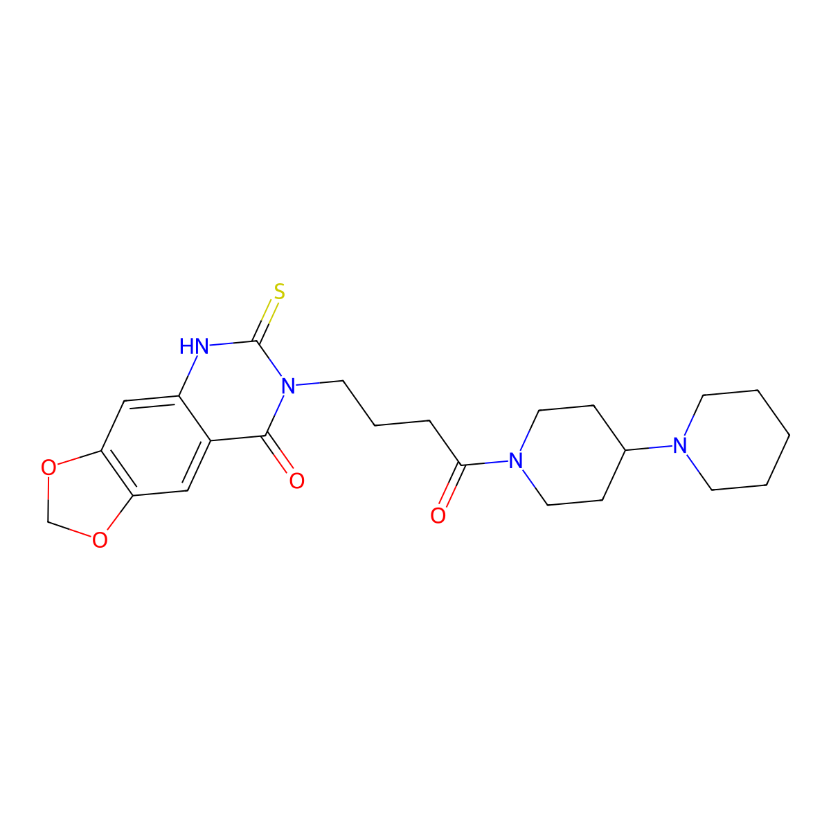 7-[4-oxo-4-(4-piperidin-1-ylpiperidin-1-yl)butyl]-6-sulfanylidene-5H-[1,3]dioxolo[4,5-g]quinazolin-8-one molecular structure, CAS 688054-39-9