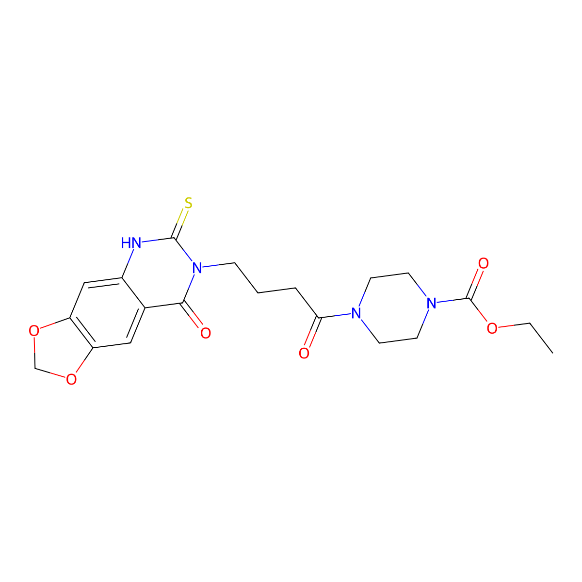 ethyl 4-[4-(8-oxo-6-thioxo-5,8-dihydro[1,3]dioxolo[4,5-g]quinazolin-7(6H)-yl)butanoyl]piperazine-1-carboxylate molecular structure, CAS 688054-44-6