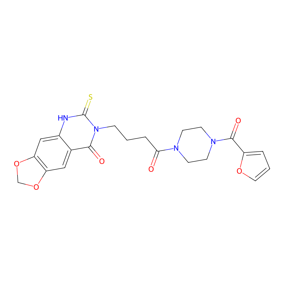 7-[4-[4-(furan-2-carbonyl)piperazin-1-yl]-4-oxobutyl]-6-sulfanylidene-5H-[1,3]dioxolo[4,5-g]quinazolin-8-one molecular structure, CAS 688054-46-8