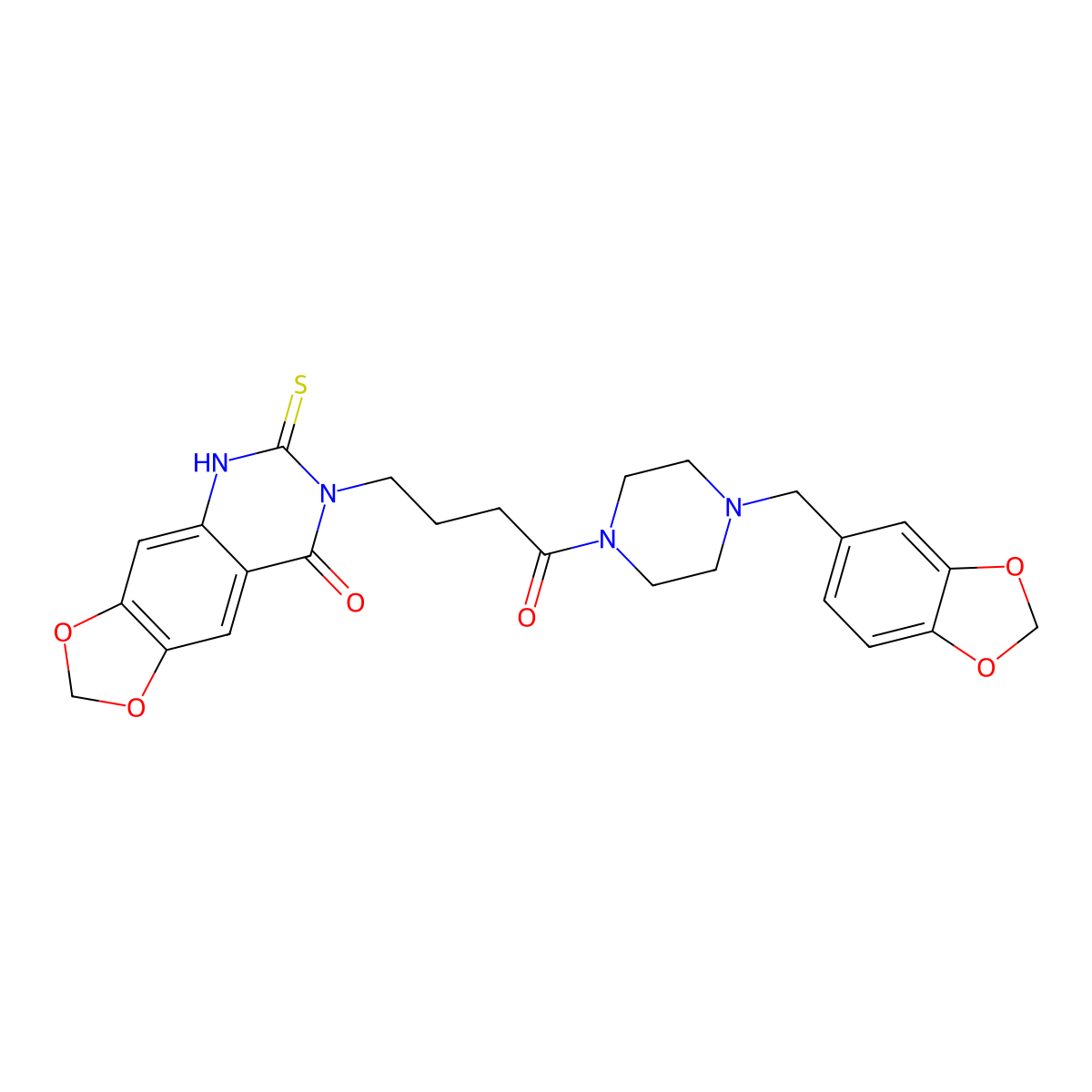 7-[4-[4-(1,3-benzodioxol-5-ylmethyl)piperazin-1-yl]-4-oxobutyl]-6-sulfanylidene-5H-[1,3]dioxolo[4,5-g]quinazolin-8-one molecular structure, CAS 688054-47-9