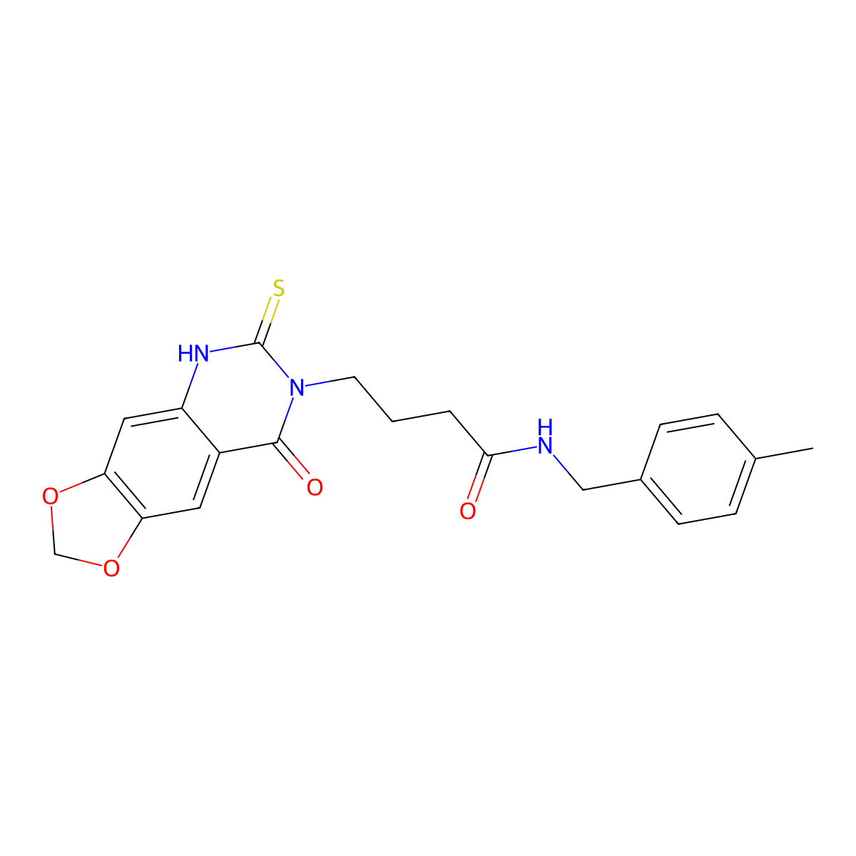 N-[(4-methylphenyl)methyl]-4-(8-oxo-6-sulfanylidene-5H-[1,3]dioxolo[4,5-g]quinazolin-7-yl)butanamide molecular structure, CAS 688054-49-1