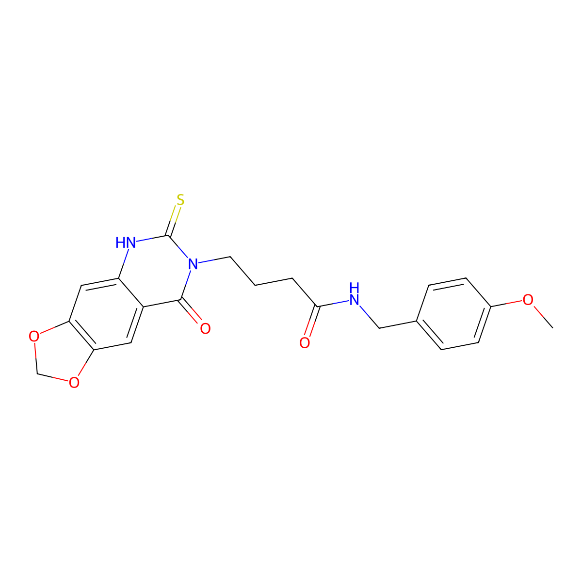 N-[(4-methoxyphenyl)methyl]-4-(8-oxo-6-sulfanylidene-5H-[1,3]dioxolo[4,5-g]quinazolin-7-yl)butanamide molecular structure, CAS 688054-52-6