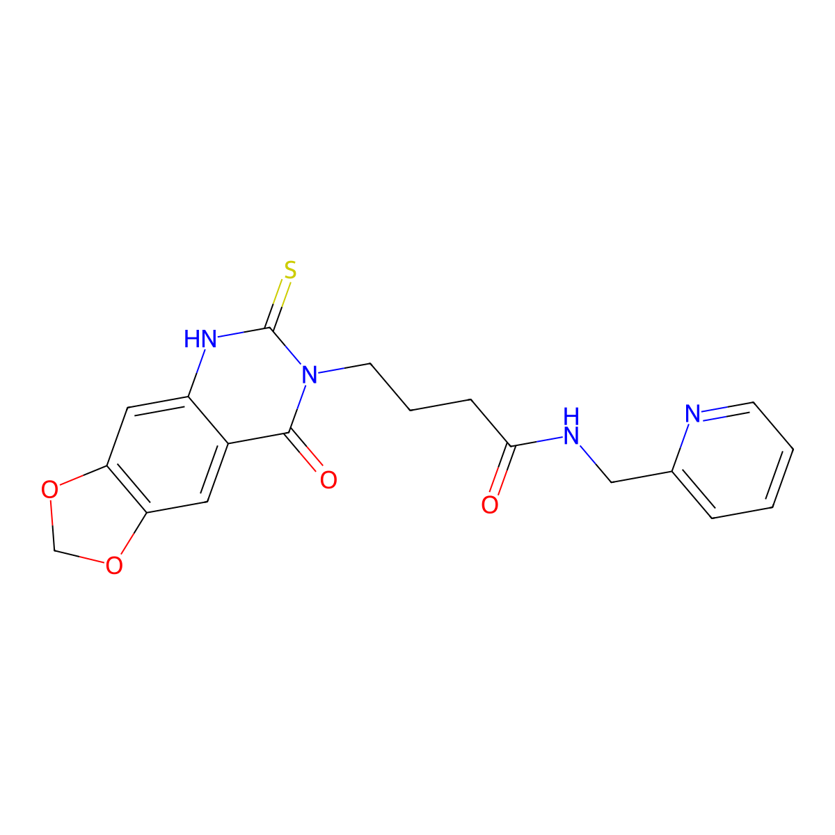 4-(8-oxo-6-sulfanylidene-5H-[1,3]dioxolo[4,5-g]quinazolin-7-yl)-N-(pyridin-2-ylmethyl)butanamide molecular structure, CAS 688054-59-3