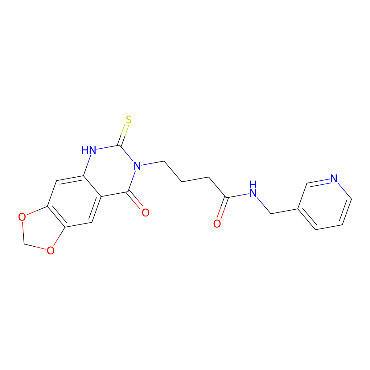 4-(8-oxo-6-sulfanylidene-5H-[1,3]dioxolo[4,5-g]quinazolin-7-yl)-N-(pyridin-3-ylmethyl)butanamide molecular structure, CAS 688054-60-6