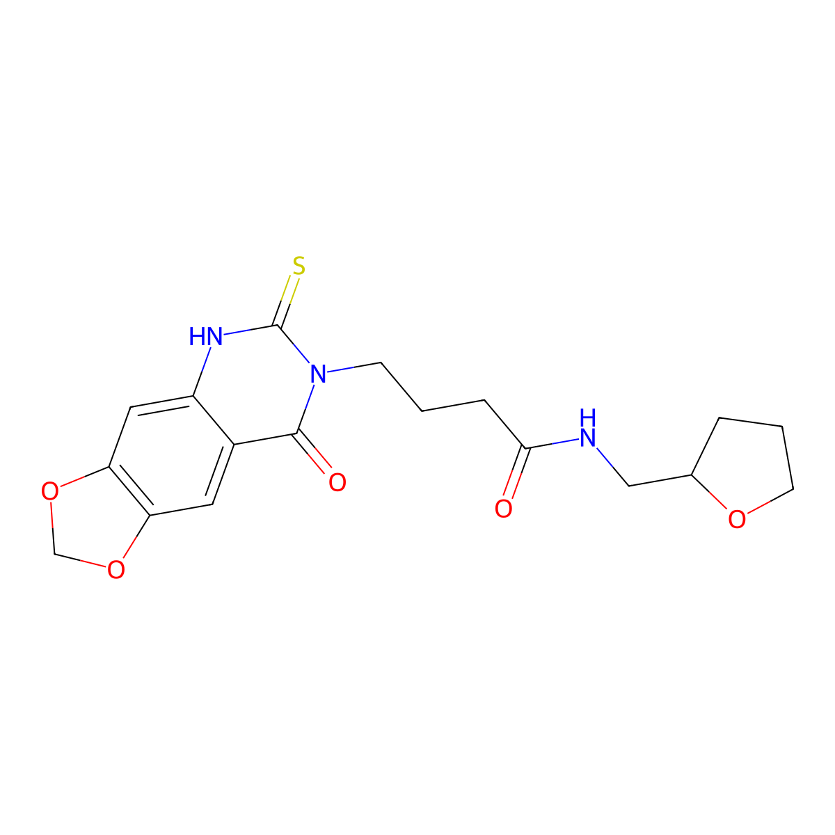N-(oxolan-2-ylmethyl)-4-(8-oxo-6-sulfanylidene-5H-[1,3]dioxolo[4,5-g]quinazolin-7-yl)butanamide molecular structure, CAS 688054-61-7