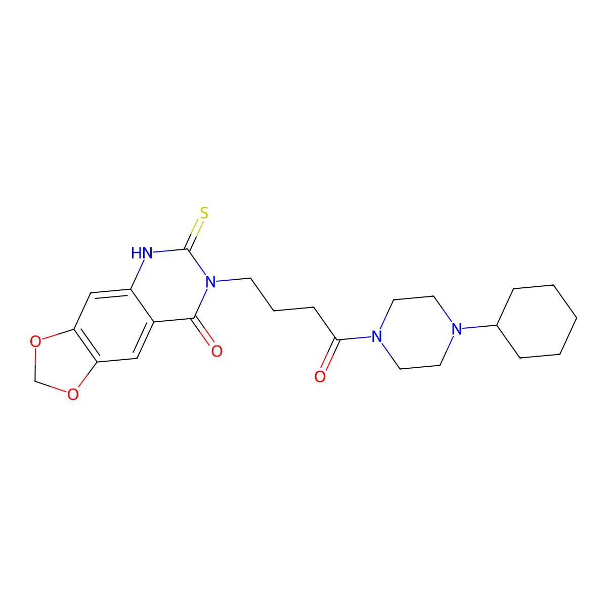 7-[4-(4-cyclohexylpiperazin-1-yl)-4-oxobutyl]-6-sulfanylidene-5H-[1,3]dioxolo[4,5-g]quinazolin-8-one molecular structure, CAS 688054-67-3