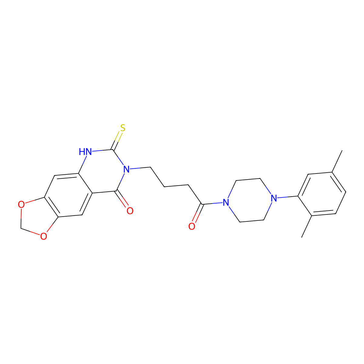 7-[4-[4-(2,5-dimethylphenyl)-1-piperazinyl]-4-oxobutyl]-6-sulfanylidene-5H-[1,3]dioxolo[4,5-g]quinazolin-8-one molecular structure, CAS 688054-69-5