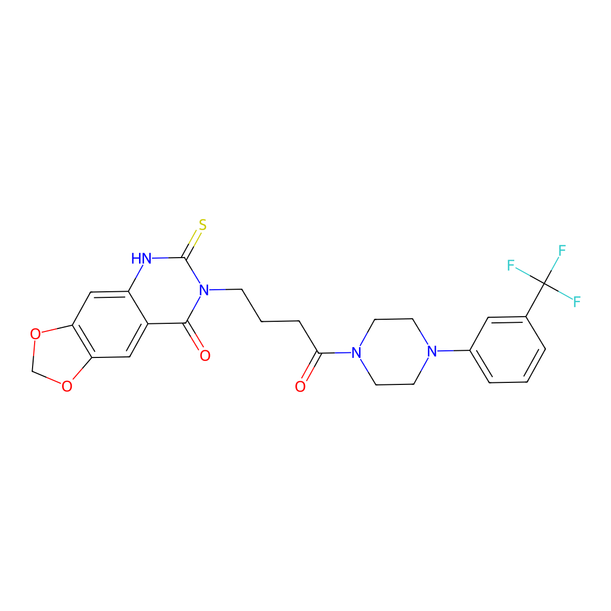 7-(4-oxo-4-(4-(3-(trifluoromethyl)phenyl)piperazin-1-yl)butyl)-6-thioxo-6,7-dihydro-[1,3]dioxolo[4,5-g]quinazolin-8(5H)-one molecular structure, CAS 688054-74-2