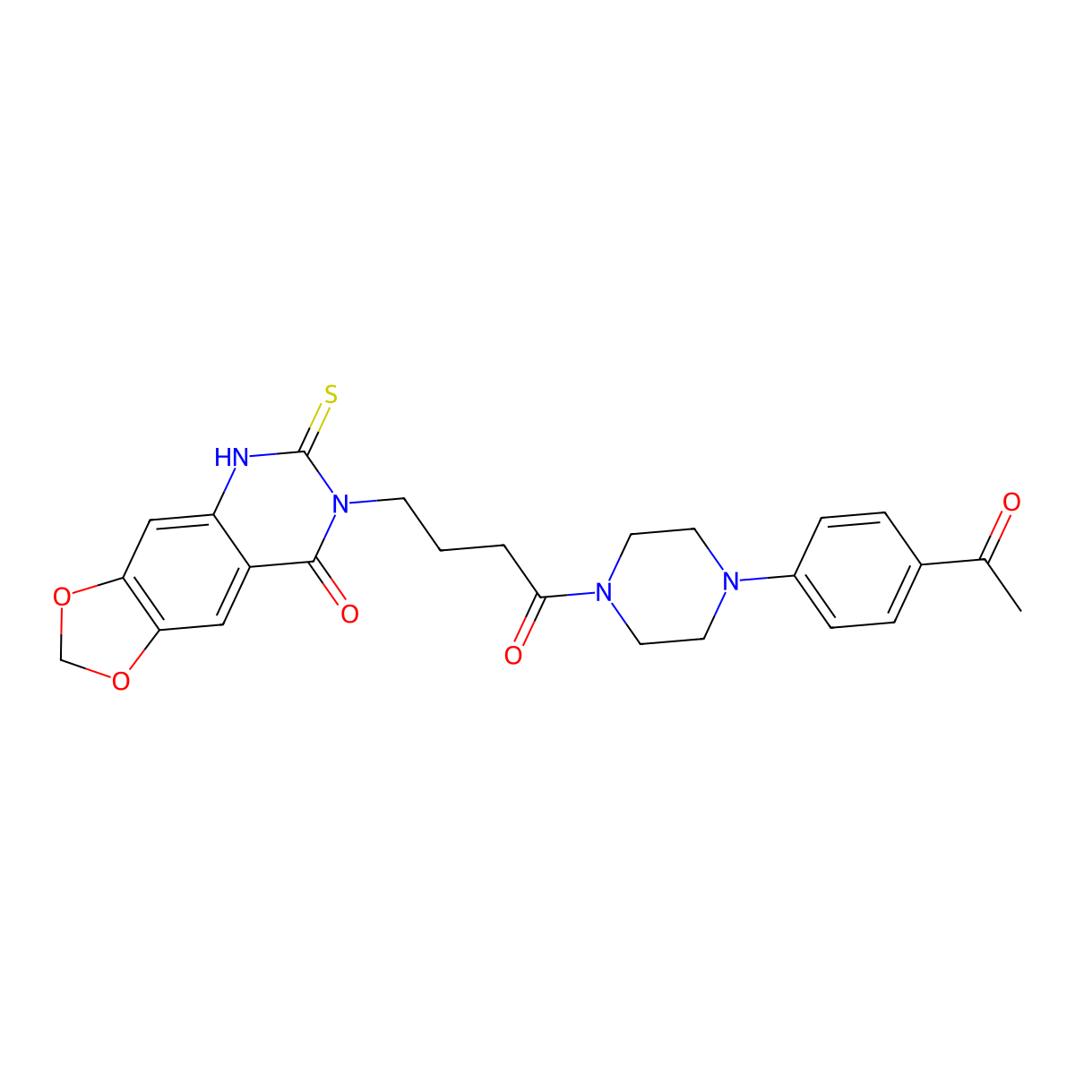 7-{4-[4-(4-acetylphenyl)piperazin-1-yl]-4-oxobutyl}-6-thioxo-6,7-dihydro[1,3]dioxolo[4,5-g]quinazolin-8(5H)-one molecular structure, CAS 688054-81-1