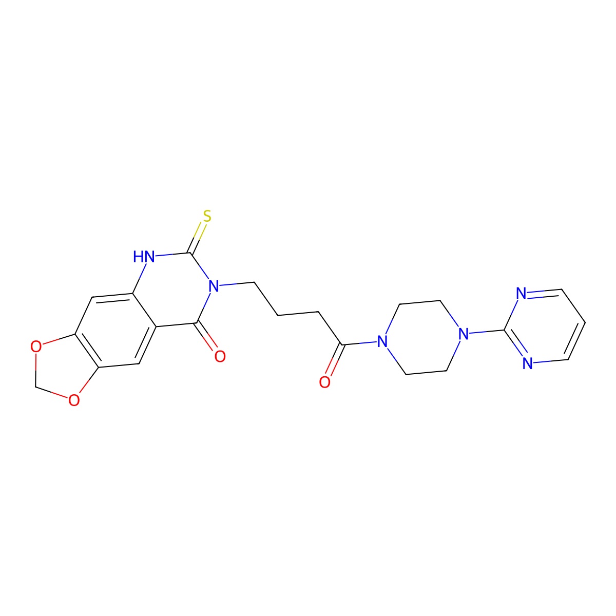 7-[4-oxo-4-(4-pyrimidin-2-ylpiperazin-1-yl)butyl]-6-thioxo-6,7-dihydro[1,3]dioxolo[4,5-g]quinazolin-8(5H)-one molecular structure, CAS 688054-83-3