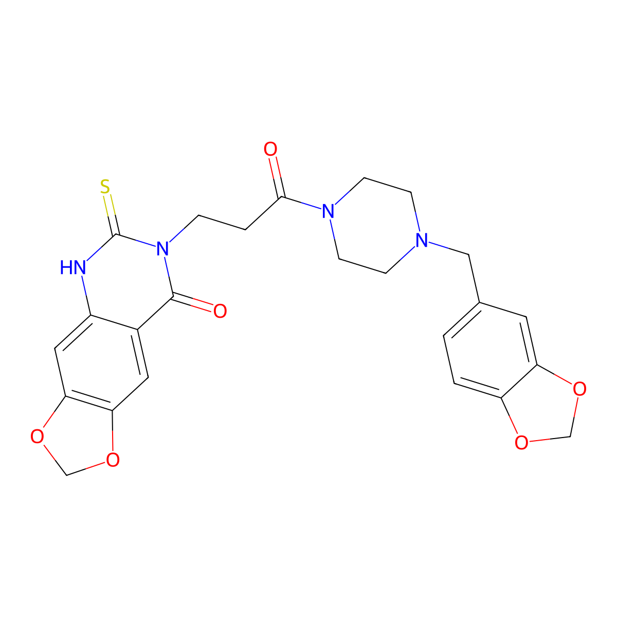 7-(3-(4-(benzo[d][1,3]dioxol-5-ylmethyl)piperazin-1-yl)-3-oxopropyl)-6-thioxo-6,7-dihydro-[1,3]dioxolo[4,5-g]quinazolin-8(5H)-one molecular structure, CAS 688055-09-6