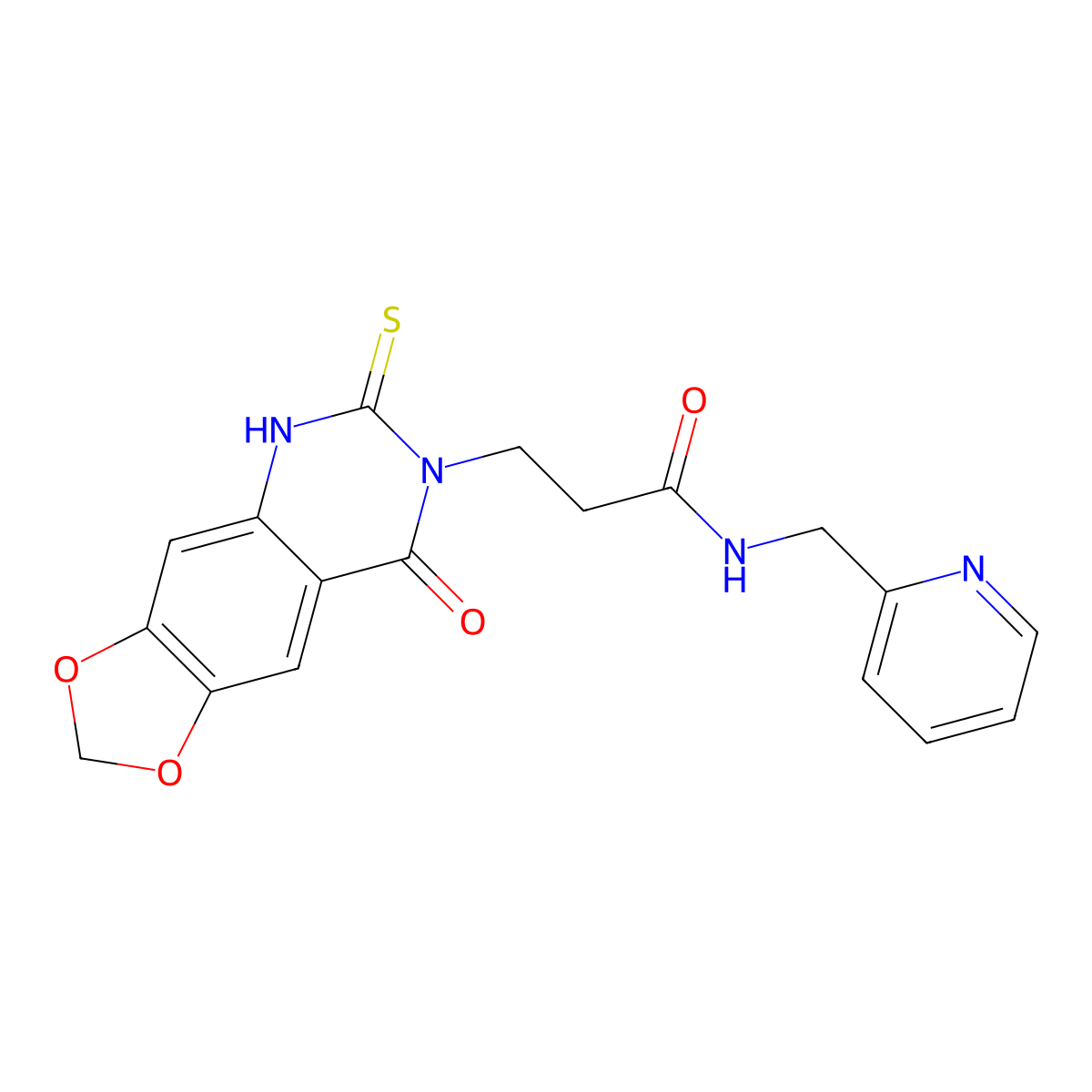 3-(8-oxo-6-sulfanylidene-5H-[1,3]dioxolo[4,5-g]quinazolin-7-yl)-N-(pyridin-2-ylmethyl)propanamide molecular structure, CAS 688055-21-2