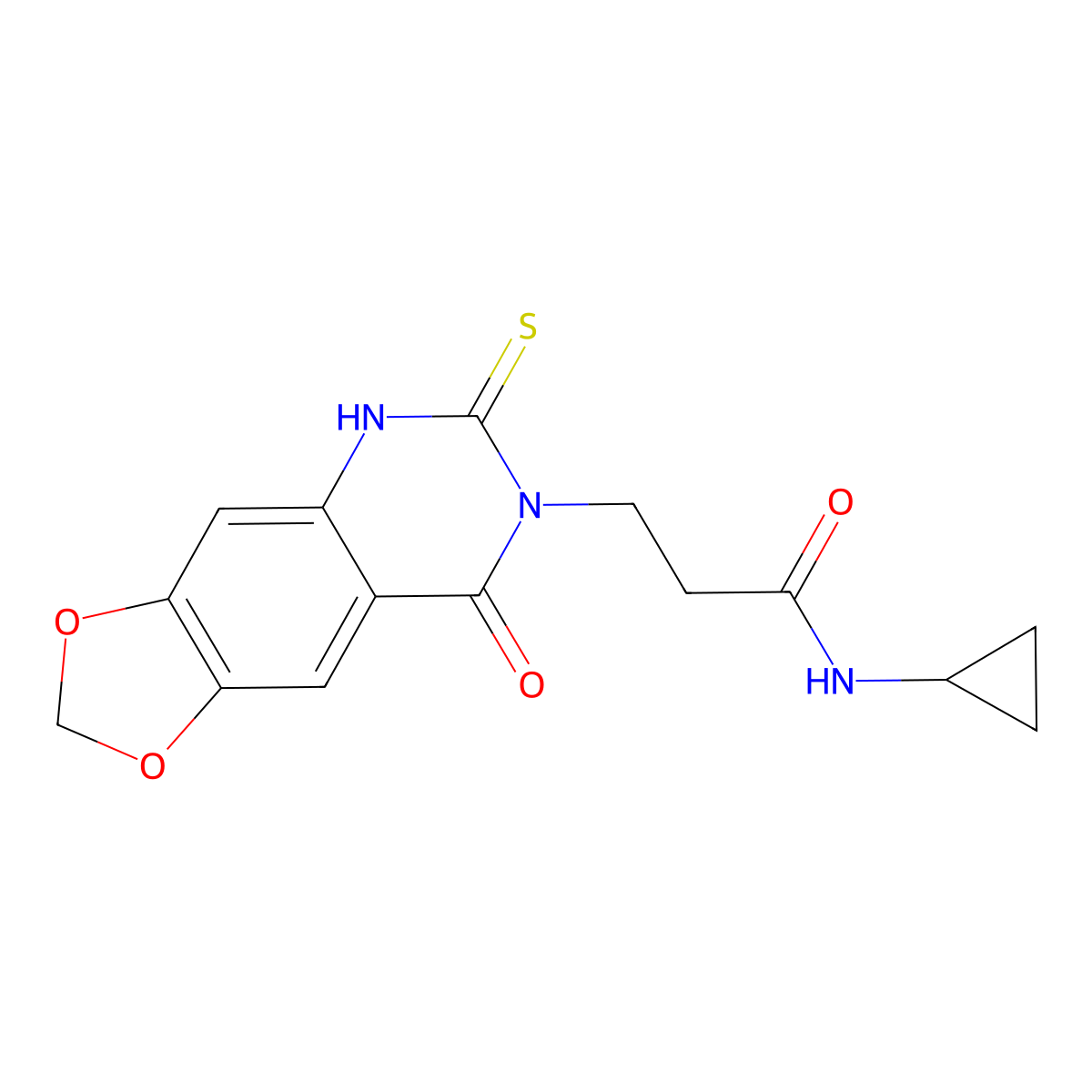 N-cyclopropyl-3-(8-oxo-6-sulfanylidene-5H-[1,3]dioxolo[4,5-g]quinazolin-7-yl)propanamide molecular structure, CAS 688055-26-7