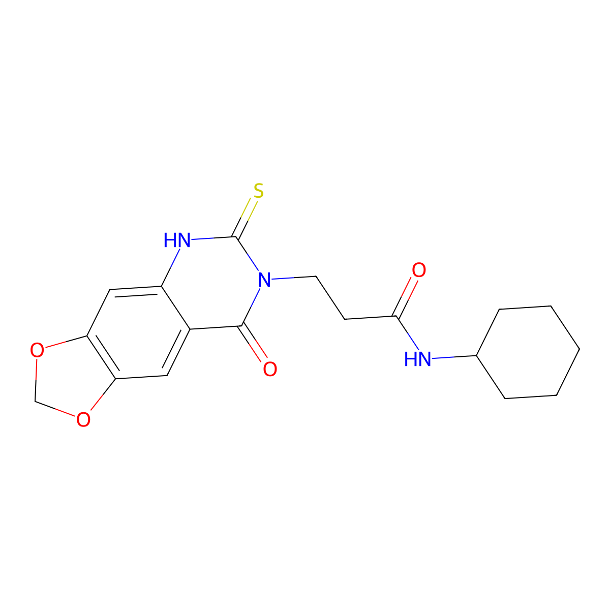 N-cyclohexyl-3-(8-oxo-6-thioxo-5,6-dihydro-[1,3]dioxolo[4,5-g]quinazolin-7(8H)-yl)propanamide molecular structure, CAS 688055-28-9